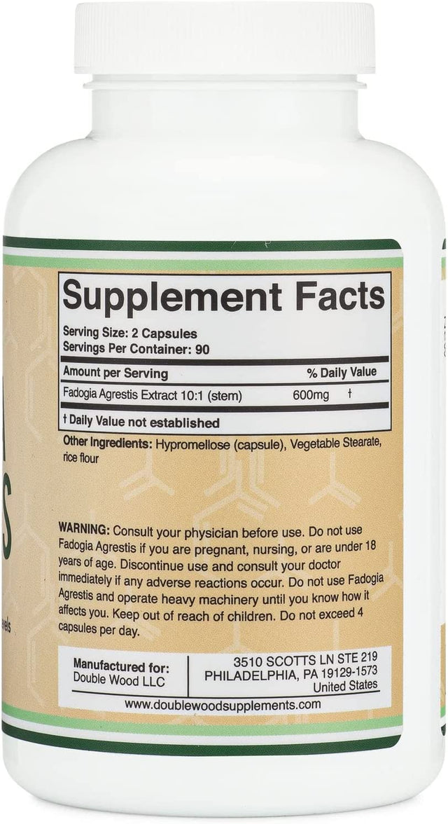 Fadogia Agrestis 600Mg per Serving (180 Capsules) Powerful Extract to Support Athletic Performance and Muscle Growth (Manufactured and Third Party Tested in the USA) by Double Wood