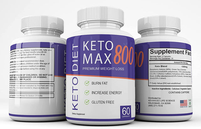 Keto MAX 800 - Premium Weight Loss - Burn Fat - Increase Energy - Gluten Free - 30 Day Supply