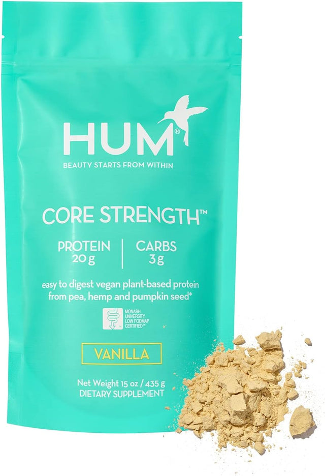 HUM Core Strength Vanilla Protein Powder - Digestion Friendly Vegan Plant Protein for Shakes (15 Servings)
