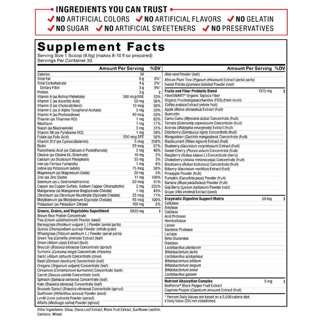 Force Factor Smarter Greens Daily Wellness Greens Powder, Superfood Greens Supplement, 30 Servings