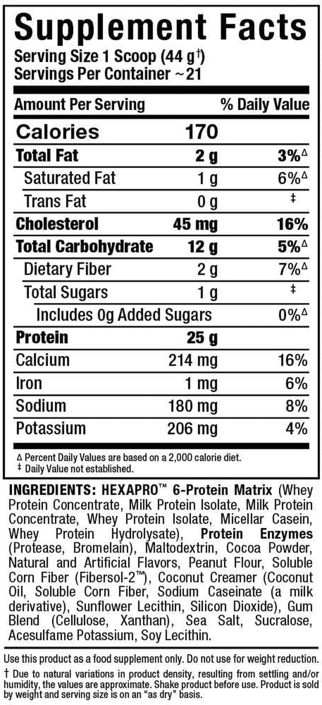 ALLMAX HEXAPRO, Chocolate Peanut Butter - 5 Lb - 25 Grams of Protein per Serving - 8-Hour Sustained Release - Zero Sugar - 52 Servings