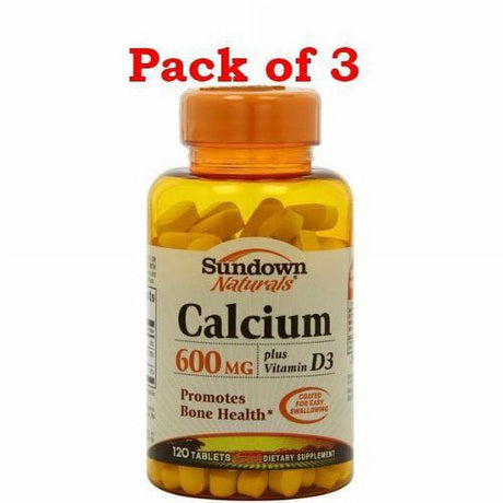 Sundown Naturals Calcium + Vitamin D3, Promotes Bone Health, 120 Ct, 3-Pack