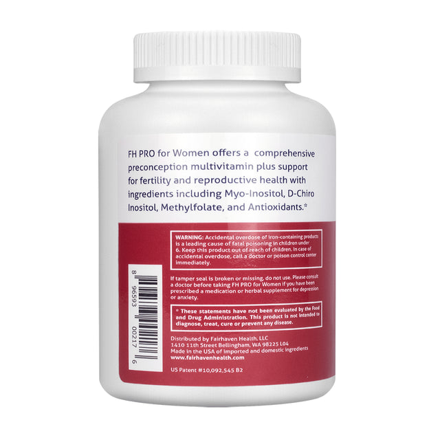 Fairhaven Health FH PRO for Women, Female Fertility Supplement and Prenatal Multivitamin to Support Regular Menstrual Cycles and Egg Health, 180 Vegetarian Capsules