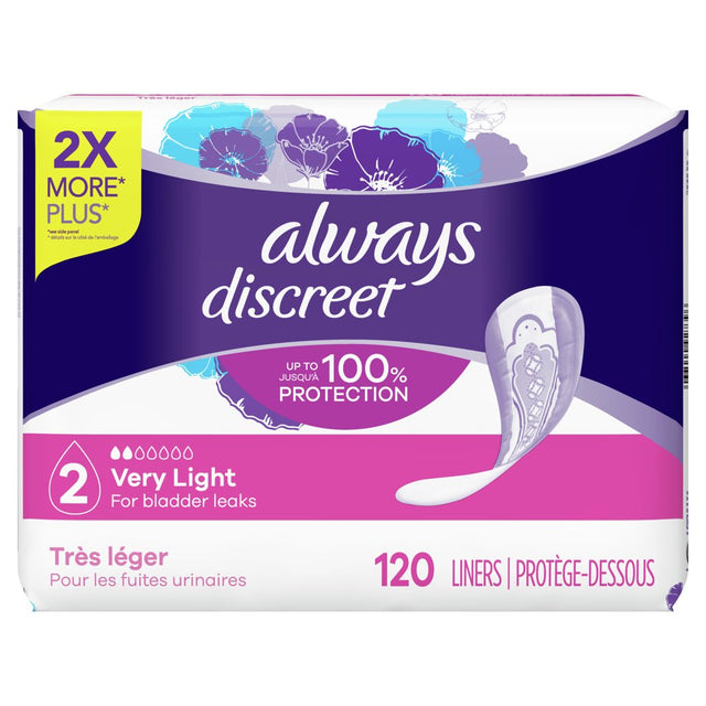 Always Discreet Incontinence Liners, Very Light Regular, 120 CT