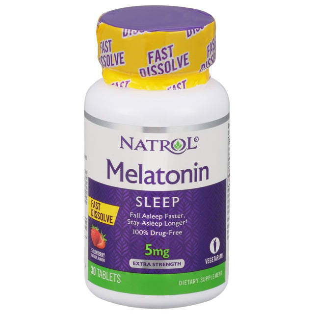 Natrol Melatonin Fast Dissolve Tablets, Helps You Fall Asleep Faster, Stay Asleep Longer, Easy to Take, Dissolves in Mouth, Faster Absorption, Strawberry Flavor, 5Mg, 30 Count