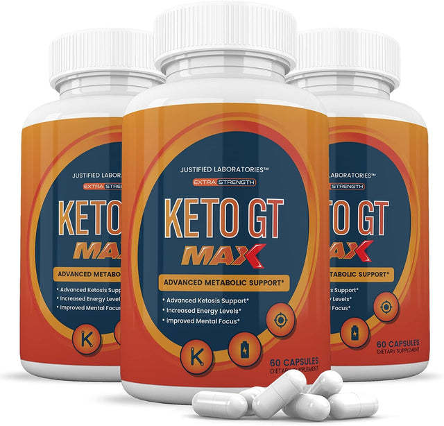 Justified Laboratories (3 Pack) Keto GT Max 1200MG Includes Apple Cider Vinegar Gobhb Exogenous Ketones Keto Pills Supplement Premium Ketosis Support for Men Women 180 Capsule
