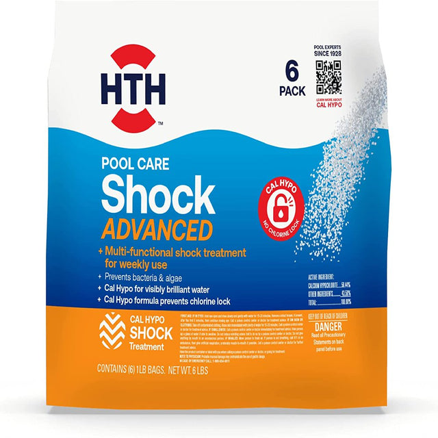 HTH Pool Care Shock Advanced, Swimming Pool Chemical Prevents Bacteria & Algae, Cal Hypo Formula, 1 Lb (Pack of 6)