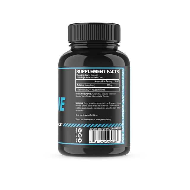 FX Supps Caffeine Pills for Energy, Focus, and Mental Clarity, 200Mg per Serving, 200 Capsules
