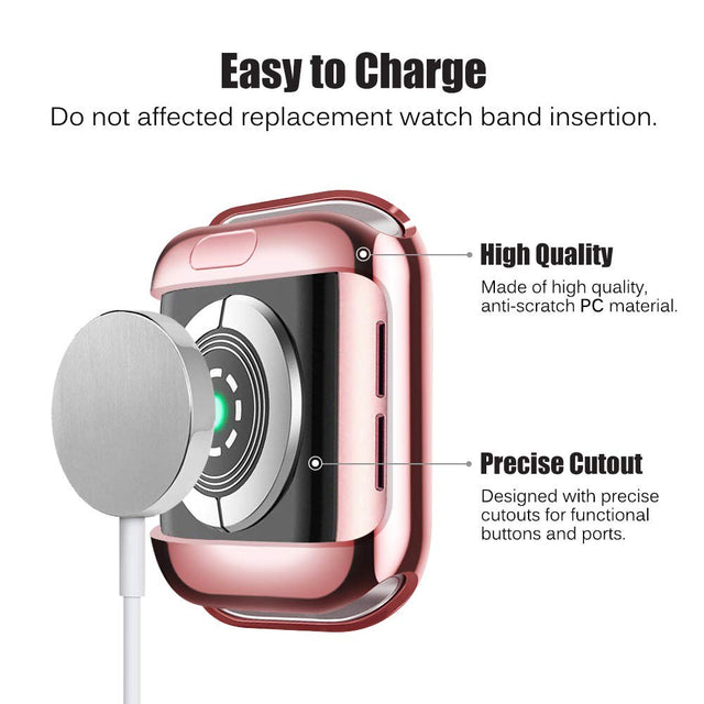 Galaxy Wireless Compatible for Apple Watch Series 7 8 9 SE 41Mm with Buit in TPU Clear Screen Protector - All around Protective Case Clear Cover for Iwatch 41Mm Series 7 8 9 SE - Rose Gold