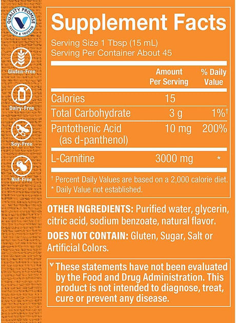 The Vitamin Shoppe L-Carnitine - Amino Acid to Support Fat Metabolism & Cardiovascular Health - 3,000 MG - Raspberry (24 Fl. Oz.)
