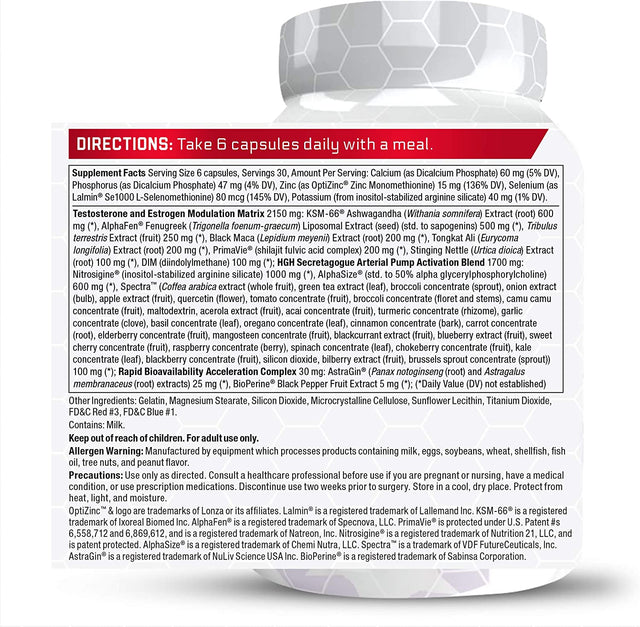 Force Factor Alpha King Immortal Total Hormone Support Testosterone Booster for Men with Fenugreek Seed to Reduce Estrogen, Build Muscle, Improve Strength, and Enhance Performance, 180 Capsules