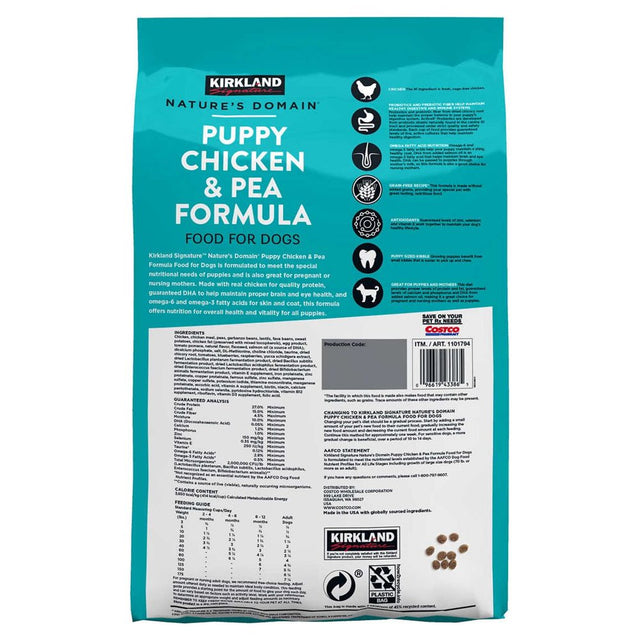 Kirkland Signature Nature'S Domain Puppy Formula Chicken & Pea Dog Food 20 Lb.
