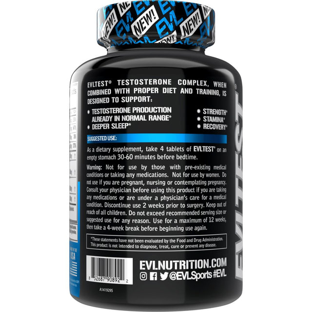 Evlution Nutrition EVLTEST Extra Strength Testosterone Booster for Men 120Ct Tablets