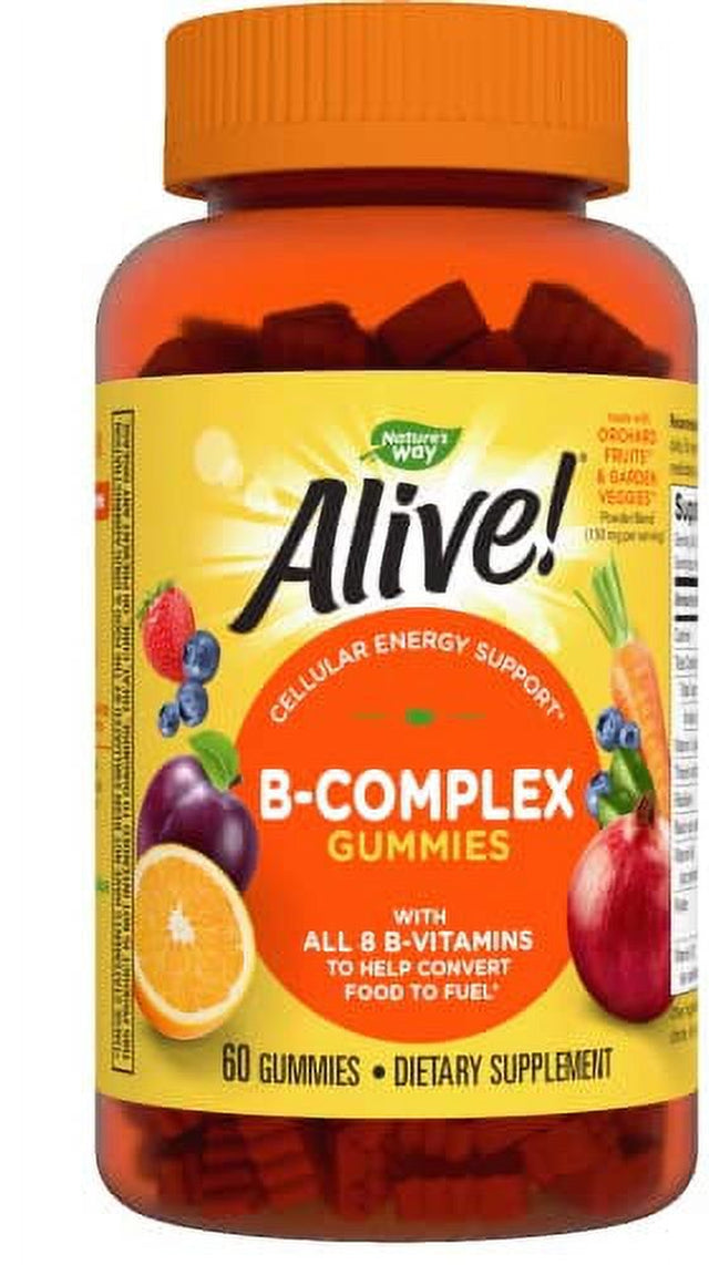 Nature’S Way Alive! B-Complex Gummies, Cellular Energy Support*, 8 B-Vitamins, Vegetarian, Mango Flavored, 60 Gummies