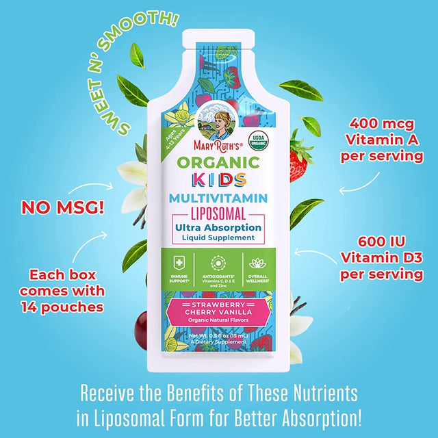 Maryruth Organics | USDA Organic Multivitamin for Kids | Liquid Vitamins | Immune Support Supplement | Vegan | 14 Pack