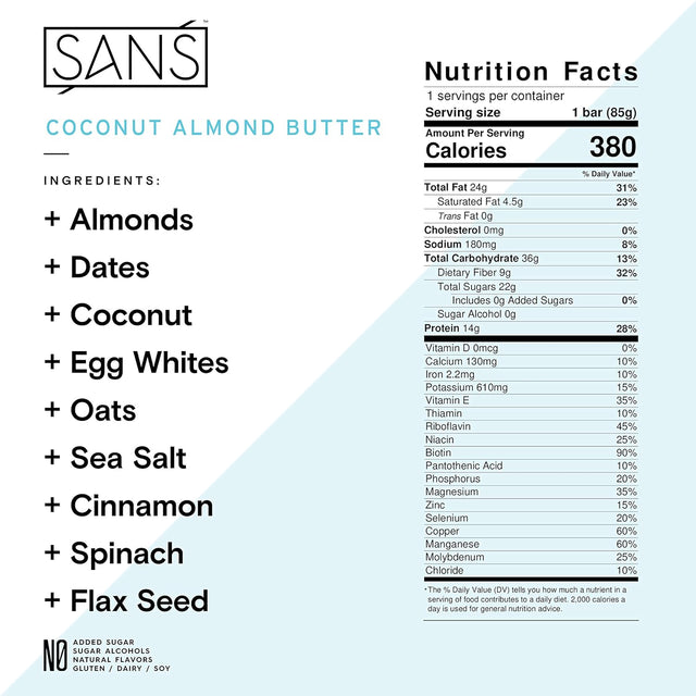 SANS Variety Meal Replacement Protein Bar | All-Natural Nutrition Bar with No Added Sugar | Dairy-Free, Soy-Free, and Gluten-Free | 16 Essential Vitamins and Minerals | (12 Pack)