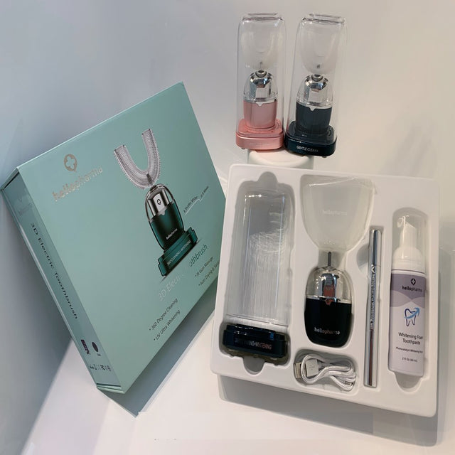 Hellopharma 3D Ultra Whitening Toothbrush, U-Shaped Toothbrush with Wireless Charging Station- Pink