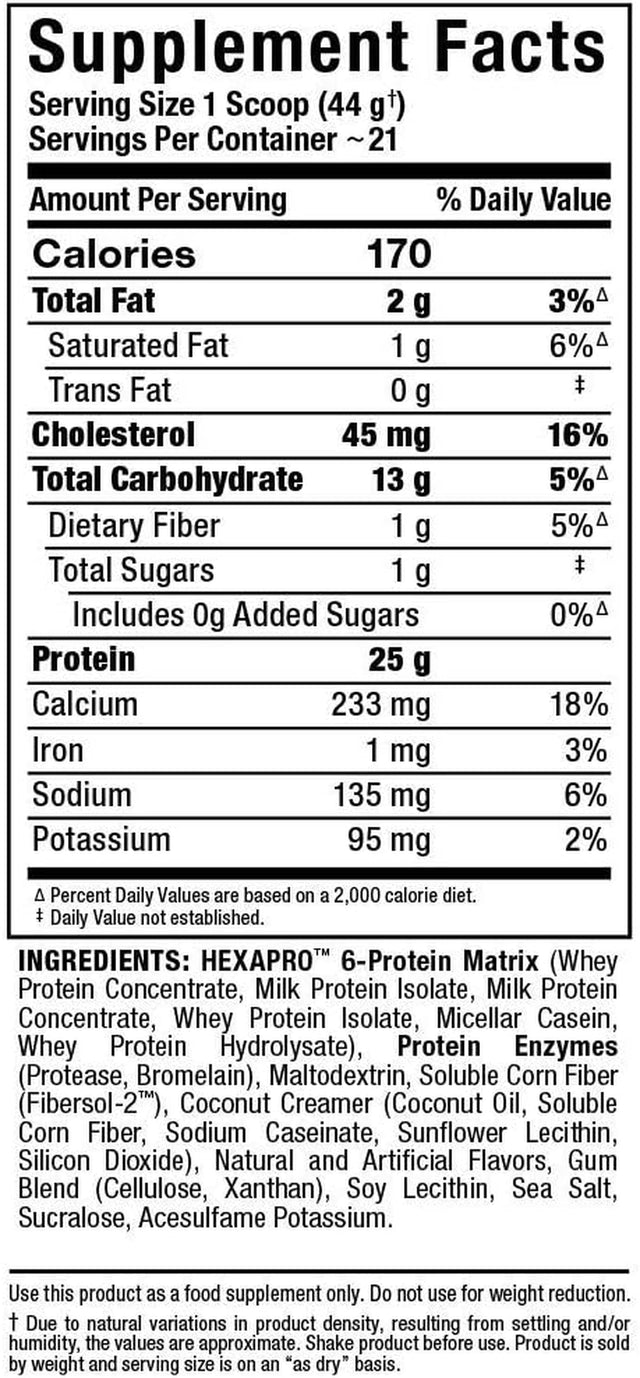 ALLMAX HEXAPRO, French Vanilla - 2 Lb - 25 Grams of Protein per Serving - 8-Hour Sustained Release - Zero Sugar - 21 Servings