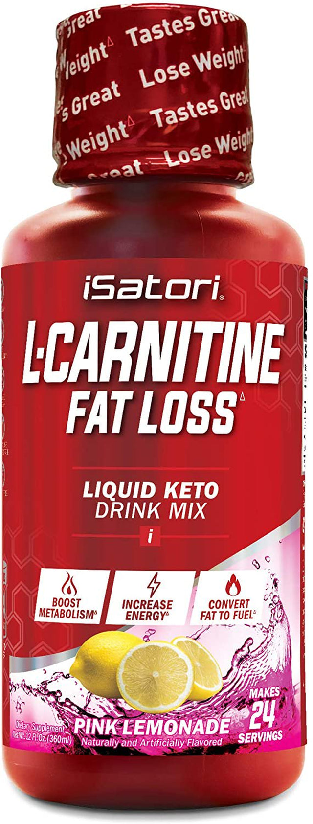 Isatori L-Concentrated Liquid Fat Burner and Metabolism Activator - Fat Loss for Health and Fitness - Keto Friendly Weight Loss - Stimulant Free - Pink Lemonade 1500Mg (24 Servings)