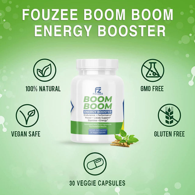 FOUZEE Boom Boom Energy Booster for Men/Women Vegan Dietary Supplement- with All Natural Ingredients for Increased Desire, Endurance, Performance, Power, Libido Support, Stamina- 30 Veggie Capsule