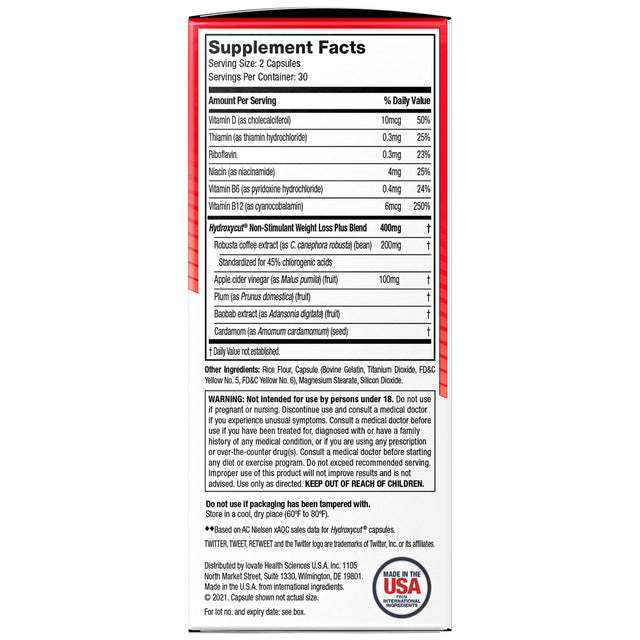 Hydroxycut Pro Clinical Non-Stimulant Weight Loss Supplement with Apple Cider Vinegar, 60 Capsules