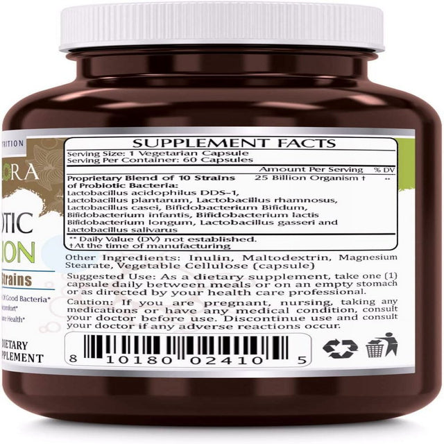 Amazing Flora Probiotic 10 Strains 25 Billion 60 Vcaps