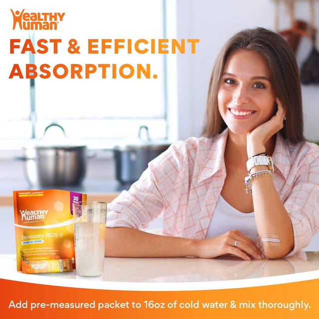 Healthy Human Hydrogo Immunity plus Electrolytes Hydration Powder | Rapid Hydration Booster Electrolyte Packets | Natural Orange Flavor Drink Mix for Immunity Boost | Made in USA - 30 Stick Packets