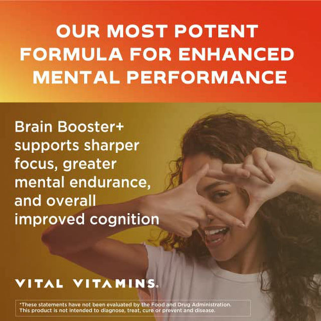 Vital Vitamins Brain Booster plus €“ Lion'S Mane Mushrooms - Brain Supplements for Memory & Focus €“ Nootropic Support €“ Memory & Energy Supplements for Brain €“ Clarity & Bra