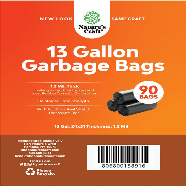 Large 13 Gallon Trash Bags - Household and Kitchen Cleaning Supplies - Trash Bags 13 Gallon Tall Kitchen Trash Bags - Unscented Black Trash Bags and Compost Bags - Large Trash Bags for Lawn Care