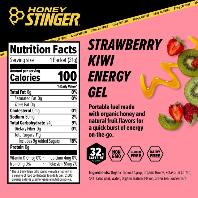 Honey Stinger Organic Energy Gel, Strawberry Kiwi, 24 Ct