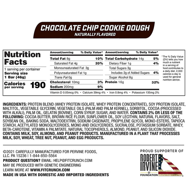 FITCRUNCH Snack Size Protein Bars, Designed by Robert Irvine, World’S Only 6-Layer Baked Bar, Just 3G of Sugar & Soft Cake Core (Chocolate Chip Cookie Dough)