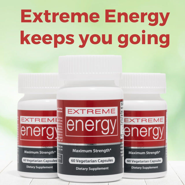 Extreme Energy - Maximum Strength Energy Pills for Fatigue, Motivation, Focus, Alertness - Natural Energy Supplements for Women & Men (60 Caps)