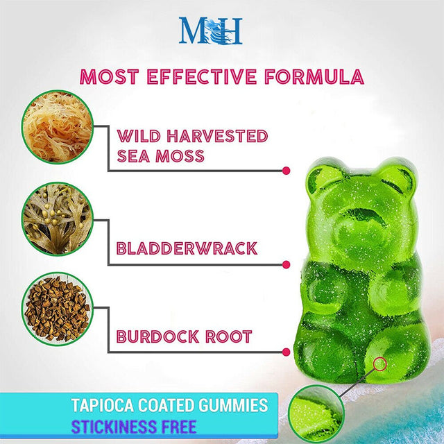 Irish Vegan Sea Moss Gummies 1600Mg Organic Sea Moss Gummies Seaweed Nutritional Supplement to Support Metabolism, Thyroid & Gut Health