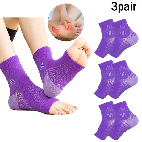 3Pair Compression Socks for Women Ankle Compression Sleeves Braces Arch Support Neuropathy Soothe Socks,Soothesocks for Men Women,Adult-L,Purple