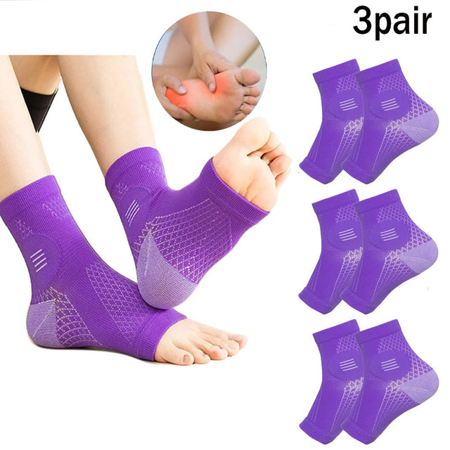 3Pair Compression Socks for Women Ankle Compression Sleeves Braces Arch Support Neuropathy Soothe Socks,Soothesocks for Men Women,Adult-L,Purple