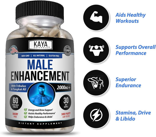 Kaya Naturals Male Enhancement Pill, Boost Testosterone, Endurance Increased Libido Drive & Stamina Vitamin Supplement - 60 Count