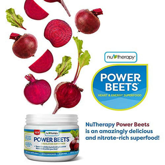 Nu-Therapy Power Beets - Super Concentrated Circulation Superfood - Dietary Supplement €“ Delicious Acai Berry Pomegranate Flavor €“ Non-Gmo Beet Juice Powder - 30 Servings, Red, 5.8 Ounce