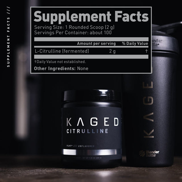 Kaged L-Citrulline Powder to Enhance Muscle Pumps, Improve Muscle Vascularity, Nitric Oxide Booster, L-Citrulline 2000Mg, Unflavored, 100 Servings