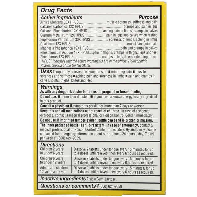 Hyland'S 4 Kids Leg Pain Relief, Natural Relief of Muscle Aches & Soreness, Stiffness, Leg Cramps, 50 Tablets.