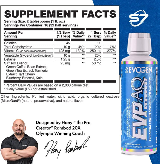 Evogen EVP AQ Unflavored | Premium Liquid Glycerol, Betaine Anhydrous, S7, Sodium Ascorbate, Hydration, Electrolytes