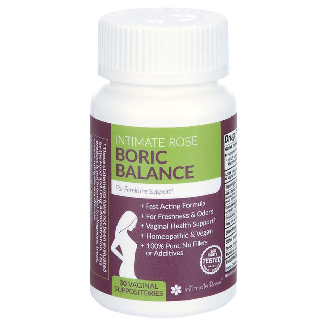 Intimate Rose Boric Acid , Ph Balance for Women, Boric Acid Vaginal Suppositories for Yeast Infection, Vaginitis, Bacterial Vaginosis, 30-Count (600Mg) Includes 7 Applicators - 100% Made in USA