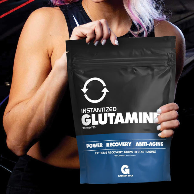 Gains in Bulk Fermented Glutamine - Extreme Muscle Recovery, Anti-Catabolic L-Glutamine for Protection & Recovery from Physical & Mental Stress | Promotes Longer State of Muscle Growth (500 Grams)