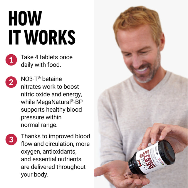 Force Factor Total Beets Blood Pressure Supplement with Beetroot, 120 Tablets