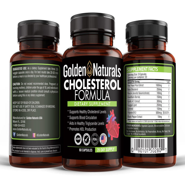 Golden Naturals Cholesterol Formula, for a Healthy Heart, 60 Ct