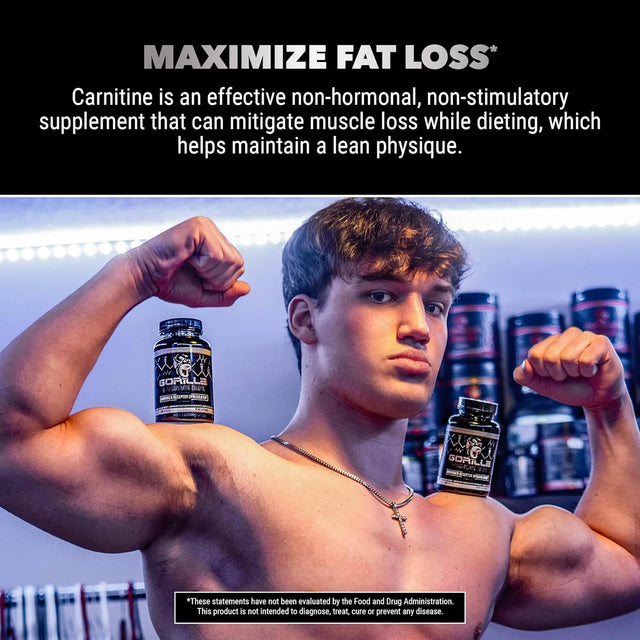 Gorilla Mode AR Carnitine 750Mg Capsules – Androgen Receptor Upregulator/Boosts Cellular Energy, Upregulates Androgen Receptor Density/Shuttles Fatty Acids (120 Capsules)