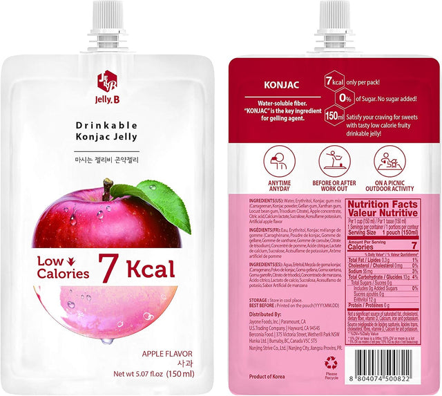JELLY B Drinkable Konjac Jelly (10 Packs of 150Ml) - Healthy and Natural Weight Loss Diet Supplement Foods, 0 Gram Sugar, Low Calorie, Only 6 Kcal Each Packets, (Apple)