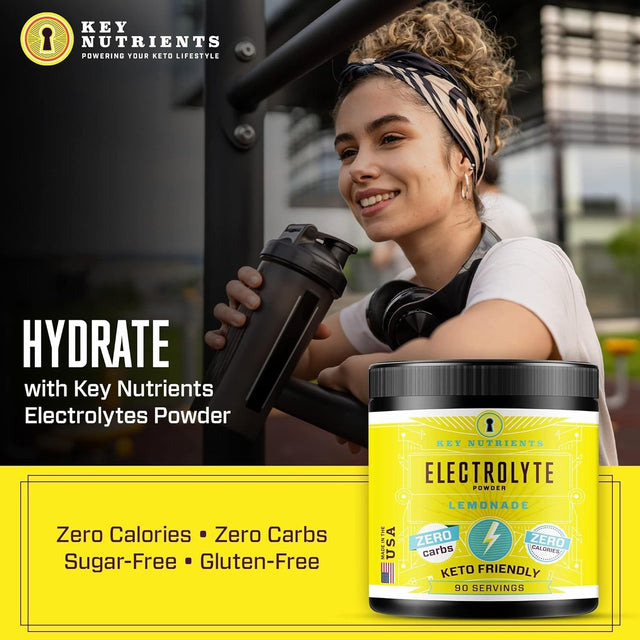 KEY NUTRIENTS Electrolytes Powder No Sugar - Refreshing Lemonade Electrolyte Powder - Hydration Powder - No Calories, Gluten Free Keto Electrolytes Powder - 90 Servings - Made in USA