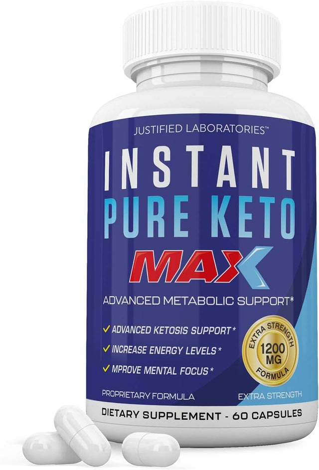 Instant Pure Keto Pills Max 1200MG Keto Pills Advanced BHB Ketogenic Supplement Exogenous Ketones Ketosis for Men Women 60 Capsules 1 Bottle