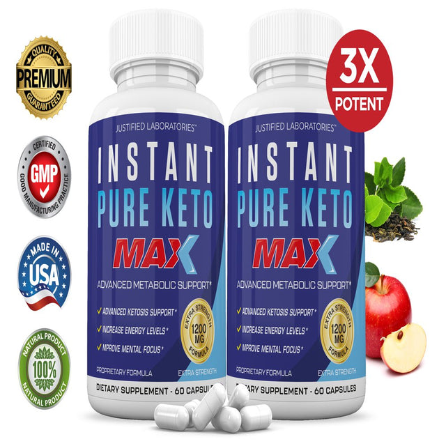 Instant Pure Keto Boost Max 1200MG Advanced BHB Boost Ketogenic Supplement Exogenous Ketones Instaketo Insta Ketosis for Men Women 60 Capsules 2 Bottles