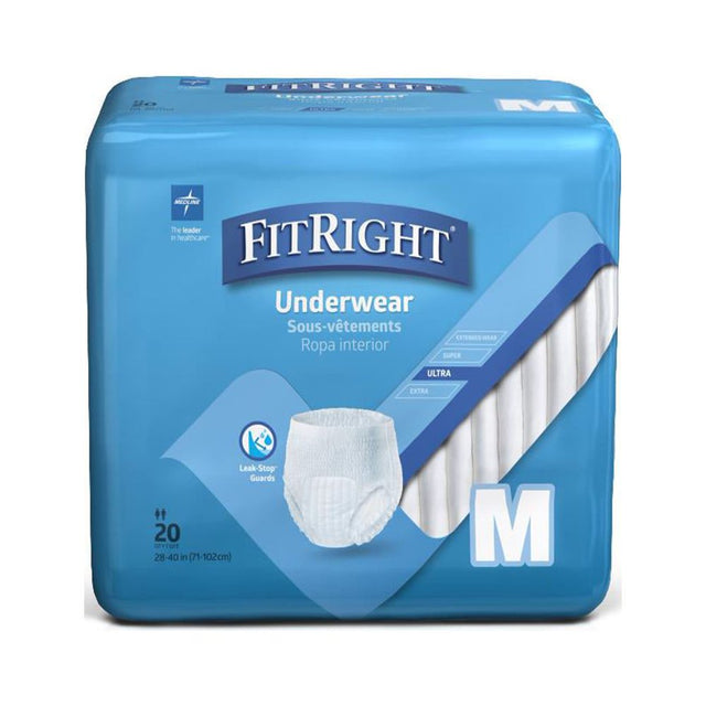 Fitright Adult Ultra Protective Underwear, 20 Ct, Heavy Absorbency, Medium 28"-40"
